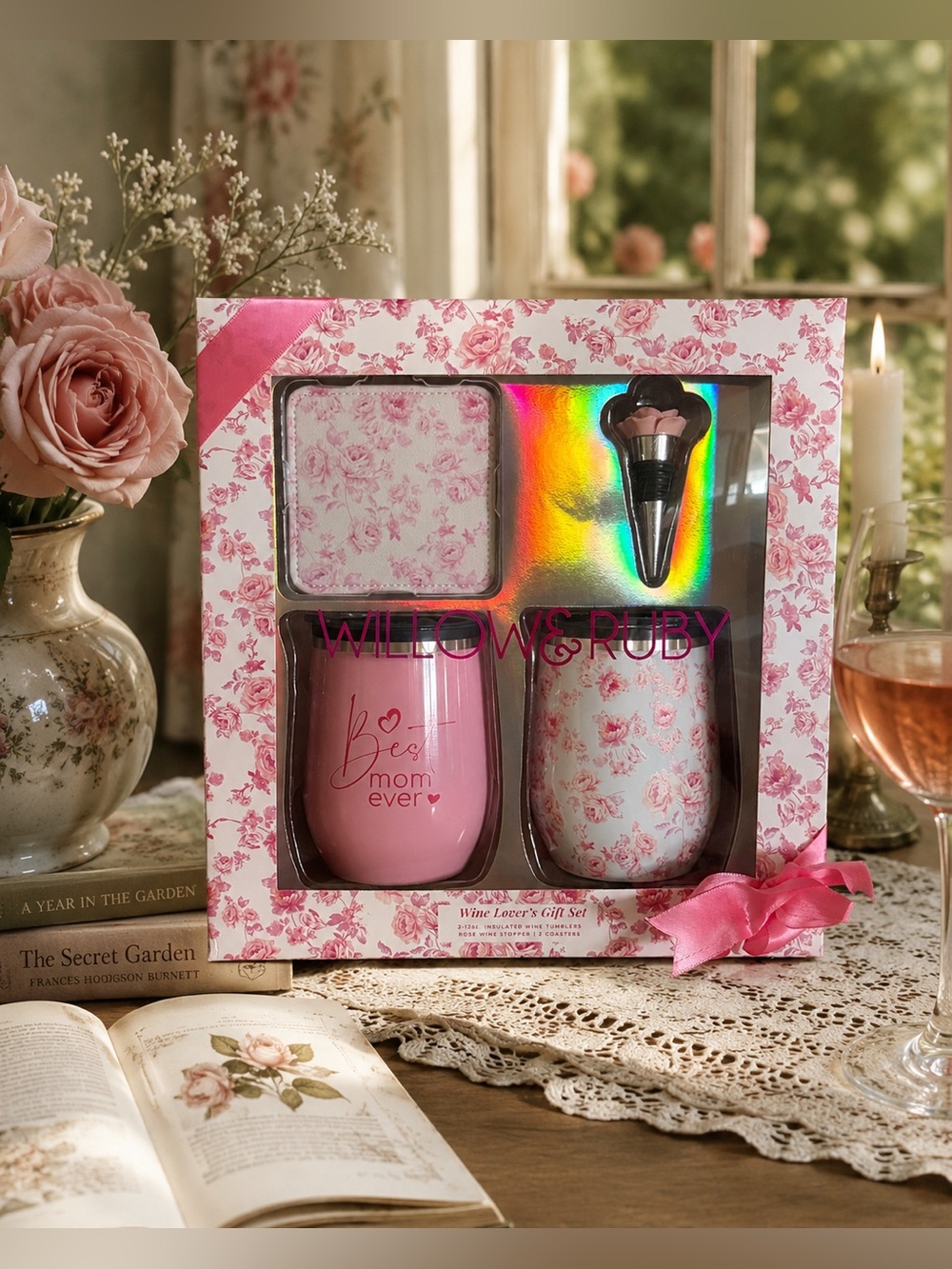 Willow & Ruby Light Pink Wine Lover's Gift Set NWT